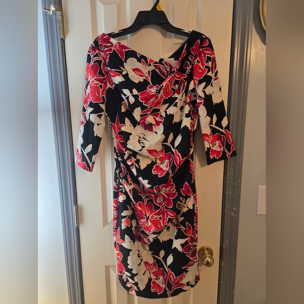 White House Black Market Black and Red Floral Dress